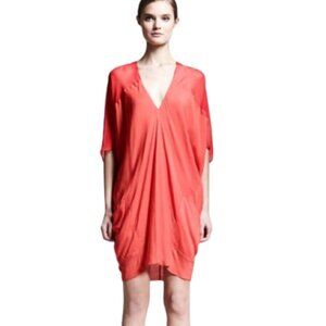 Helmut Lang Oasis Draped Voile Chiffon Dress in Anemone (Orange)